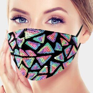 Holographic Sequin Geometric Face Mask | Neon Triangle Festival Mask NWT /Sealed
